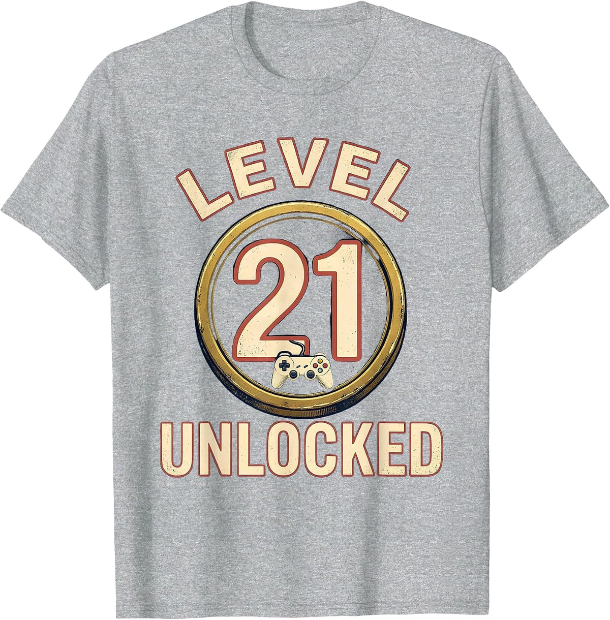 Men's Level 21 Unlocked Vintage Gamer Birthday Milestone T-Shirt - Heather Grey