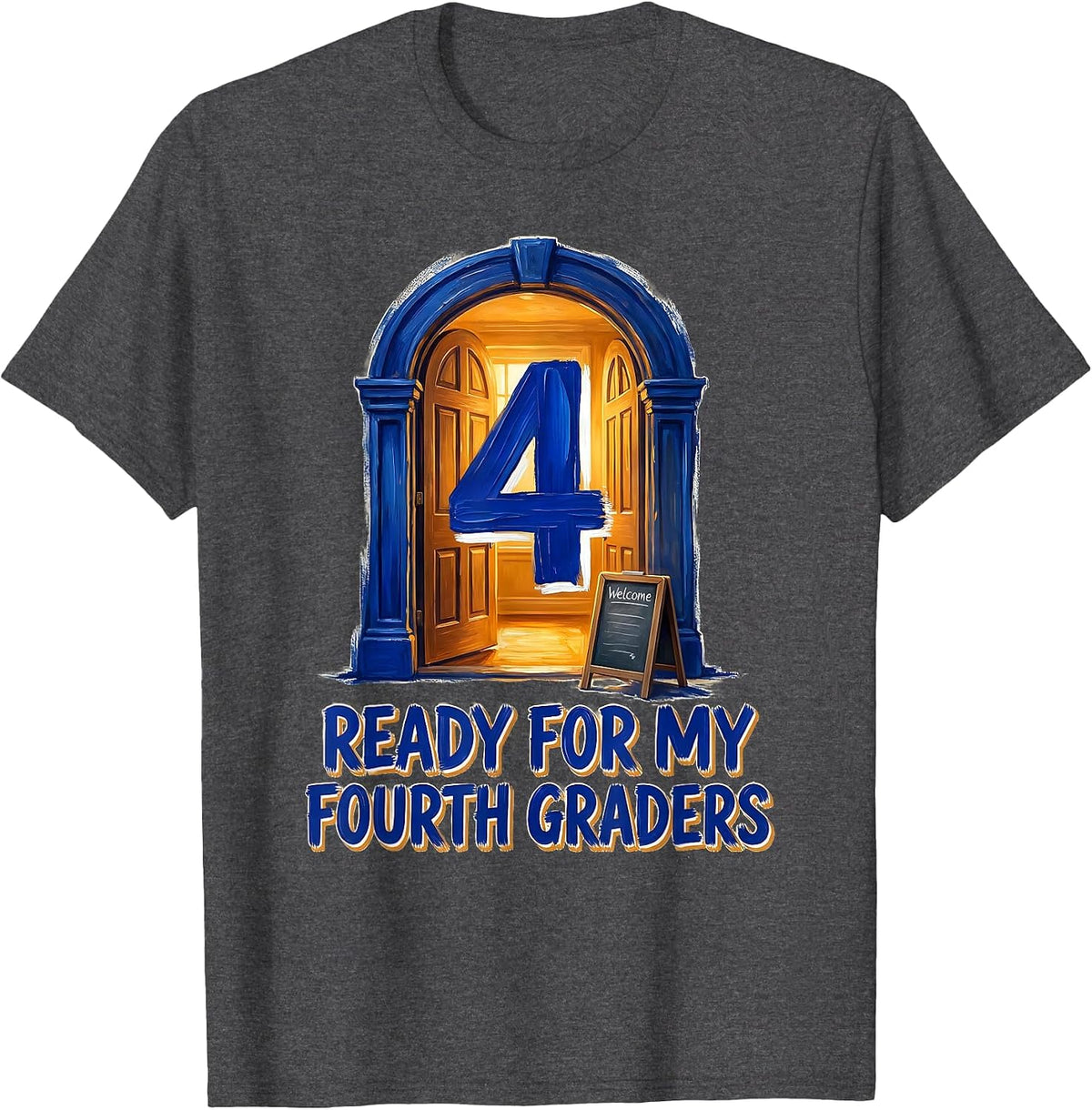 Men's Ready For My Fourth Graders Playful Teacher Student Back To T-Shirt - Dark Heather Grey