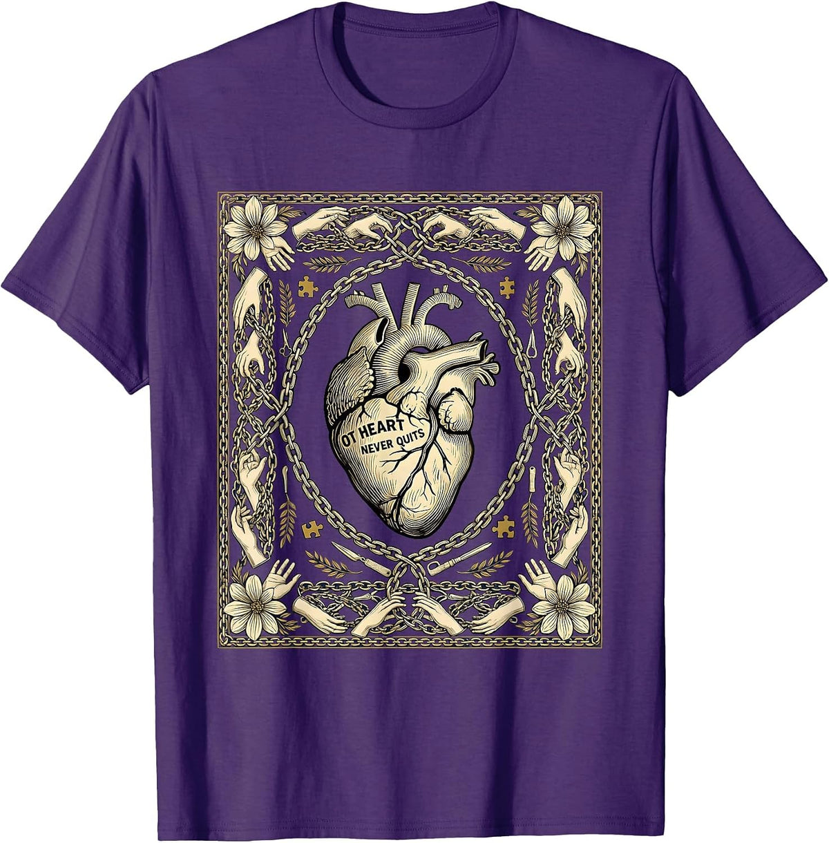 Men's OT Heart Never Quits Occupational Therapy Design T-Shirt - Purple