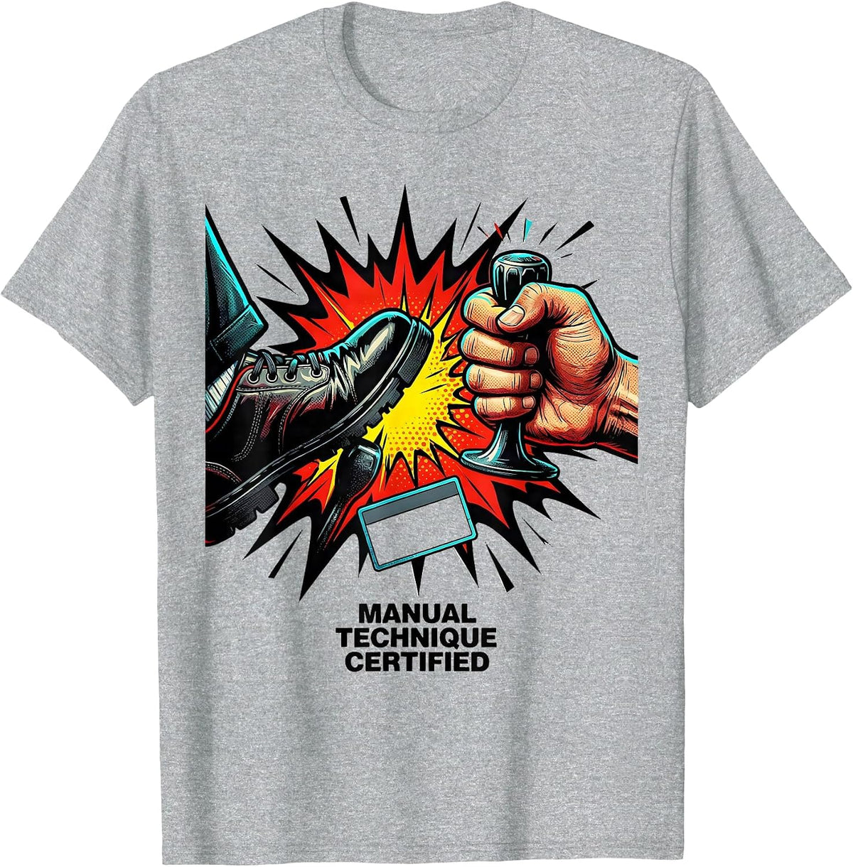 Men's Manual Technique Certified Pop Art Car Guy Manual T-Shirt - Heather Grey