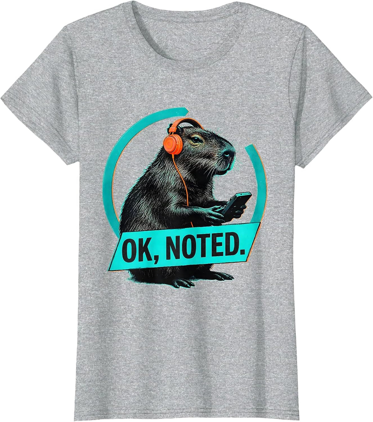 OK, NOTED Risograph Capybara Gamer Meme Humor T-Shirt - Heather Grey
