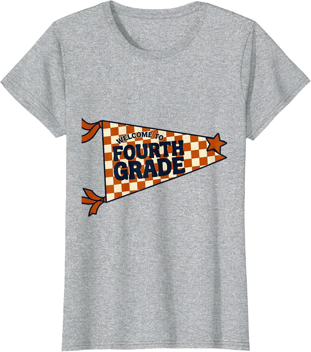 Women's Welcome to Fourth Grade Pennant Flag Back to School Teacher T-Shirt - Heather Grey