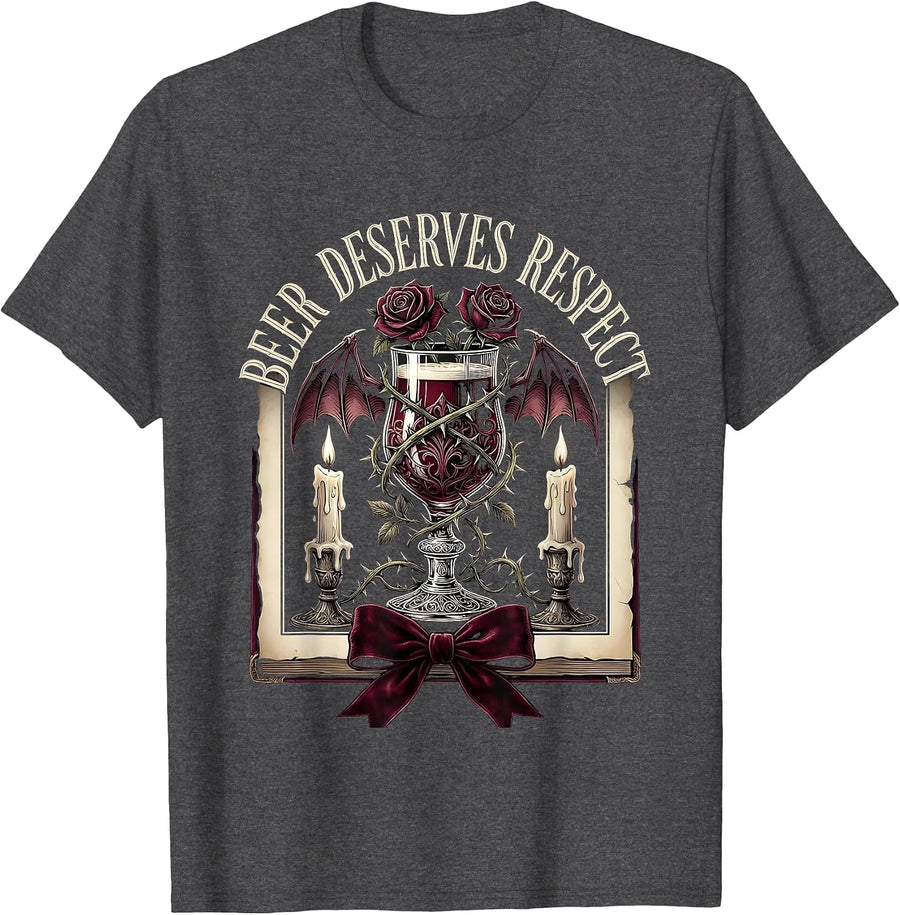 Men's Beer Deserves Respect Bold Drinking Design T-Shirt - Dark Heather Grey