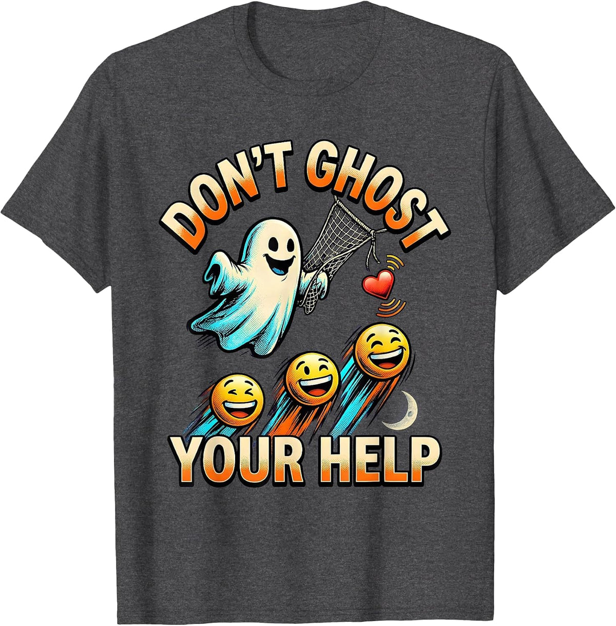 Don't Ghost Your Help Comic Book Mental Health Halloween T-Shirt - Dark Heather Grey