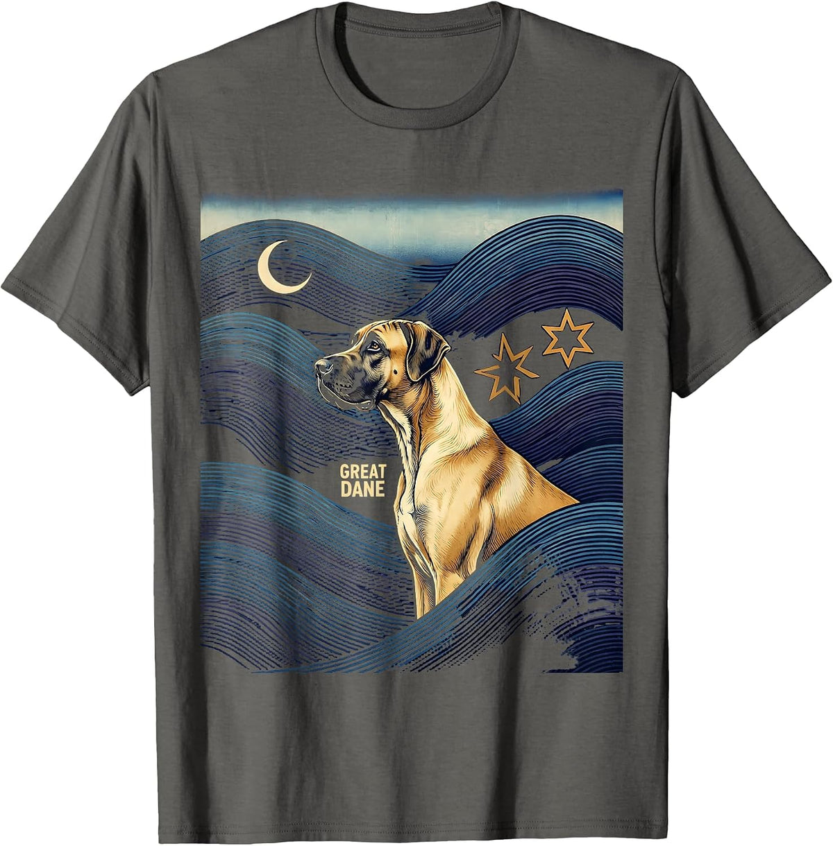 GREAT DANE Ukiyo-e Great Dane Owner Van Gogh Starry Night T-Shirt - Asphalt Grey
