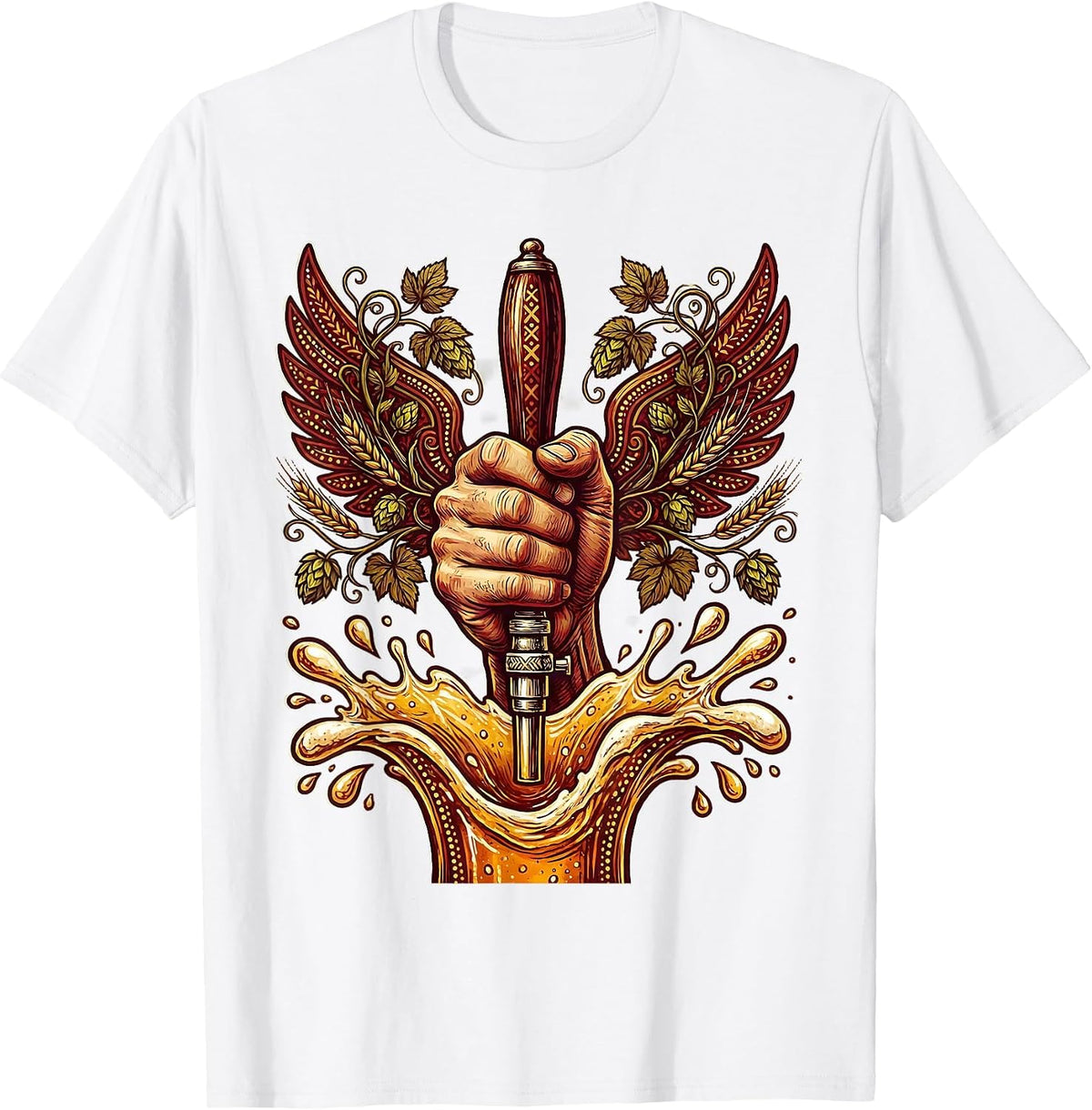 Men's Beer Tap Pull Splash Graphic Tee T-Shirt - White