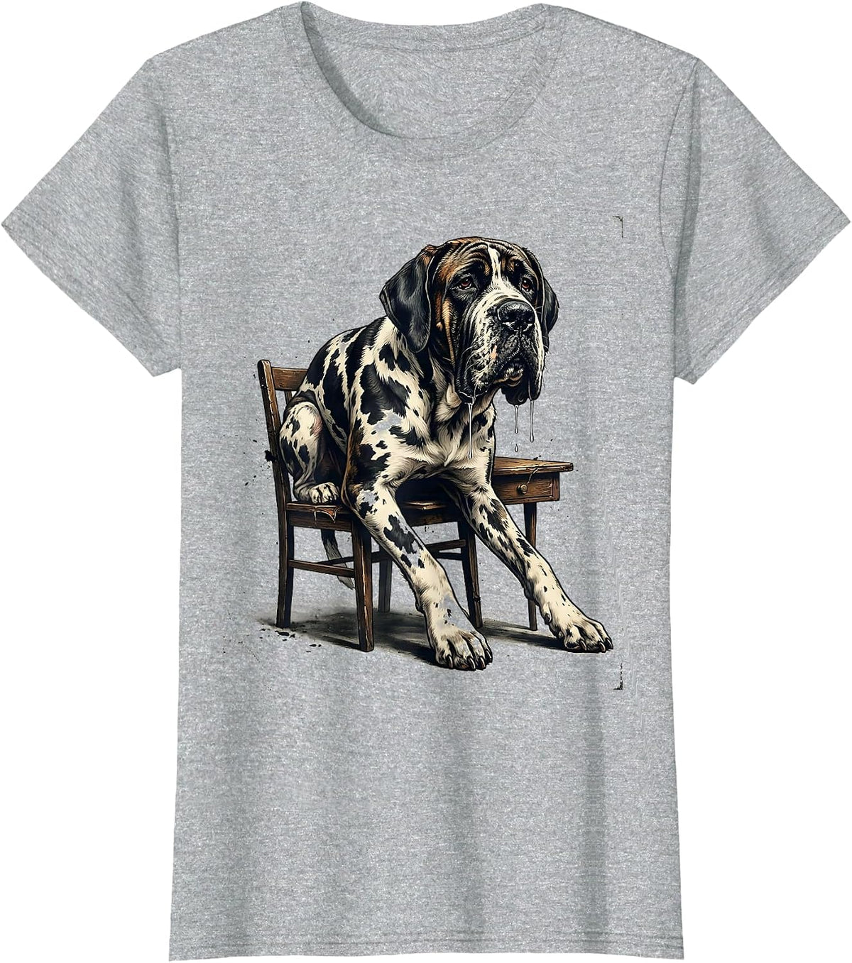 Women's Great Dane Harlequin Drool Distressed Dog Mom Dog Dad T-Shirt - Heather Grey