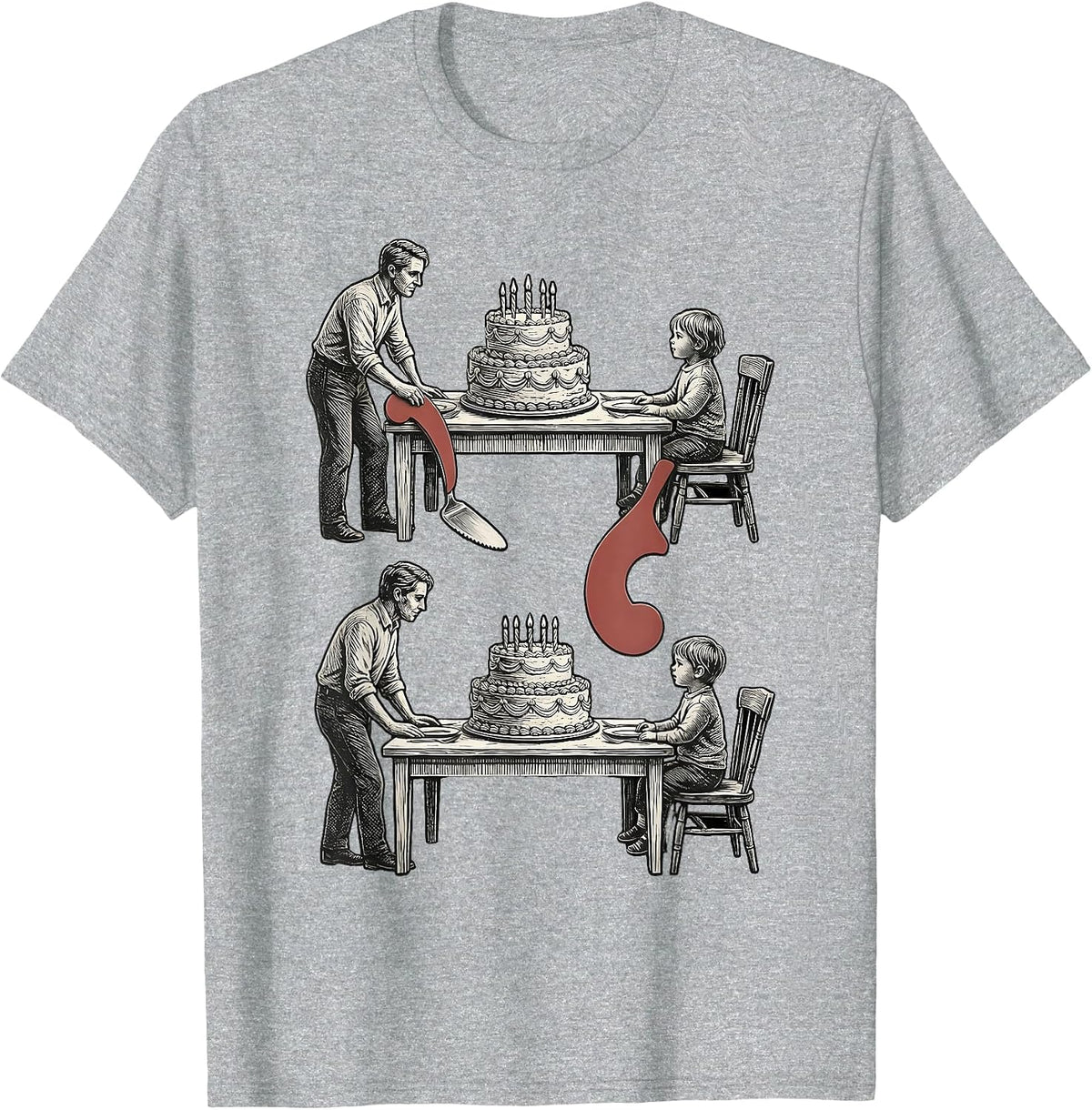 Men's Stacked Birthday Table Woodcut Engraving Grammar Teacher T-Shirt - Heather Grey