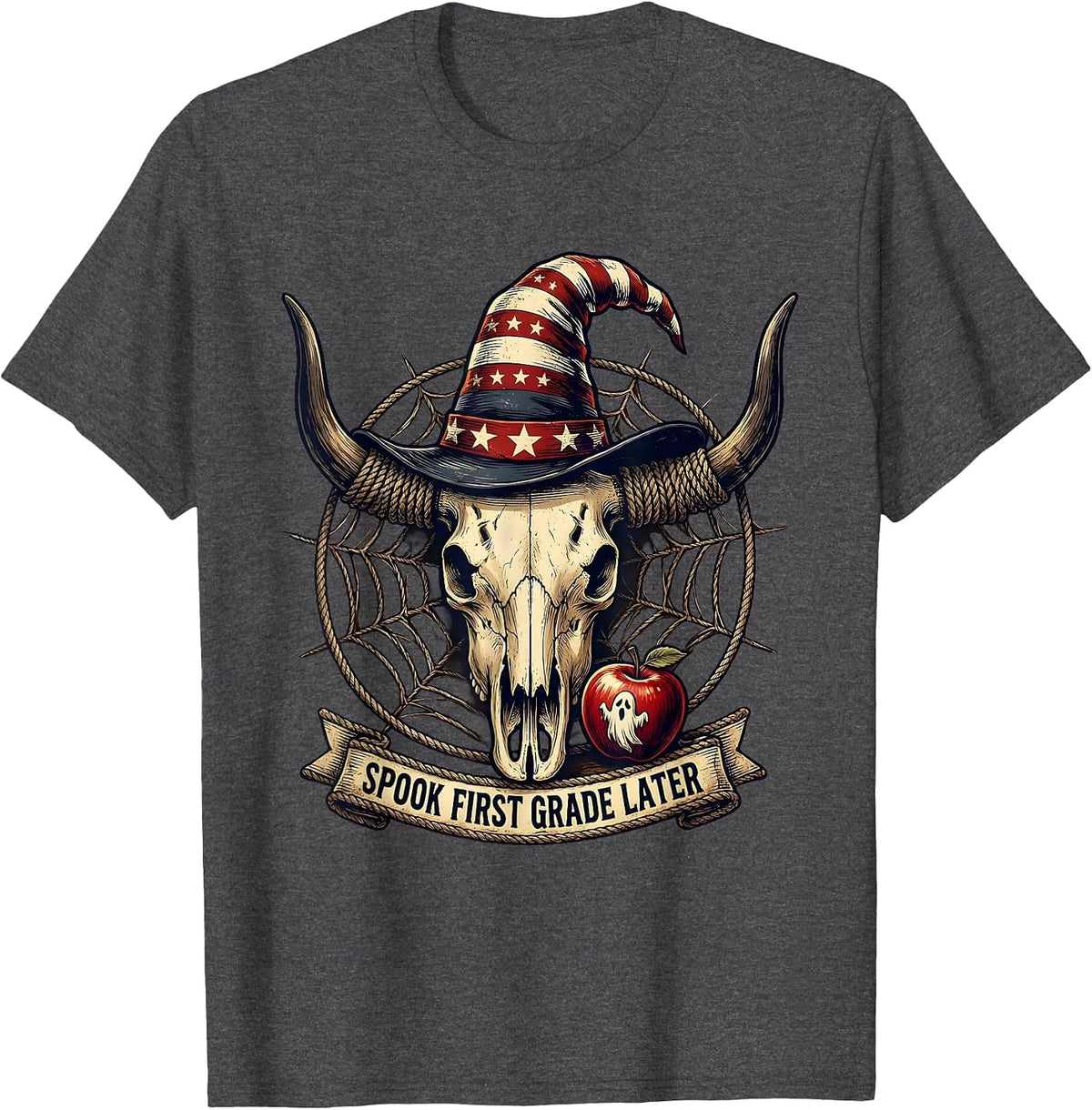 Spook First Grade Later Halloween Teacher Design T-Shirt - Dark Heather Grey