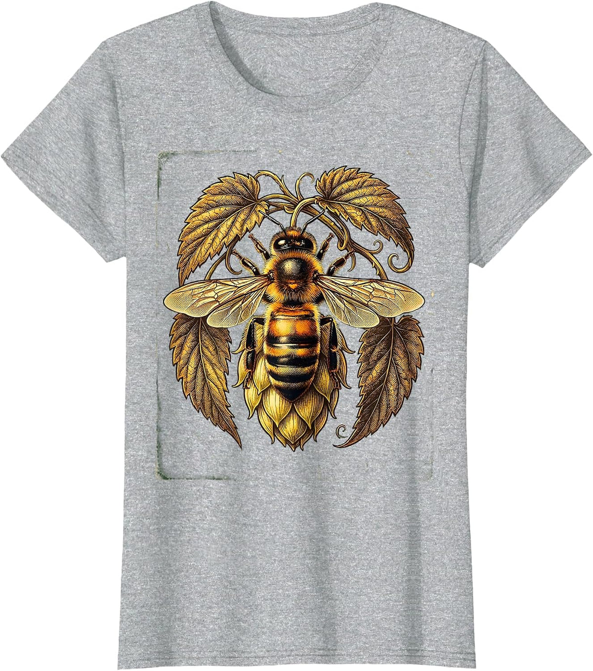 Bee Harvesting Hops Craft Beer Nature Art T-Shirt - Heather Grey