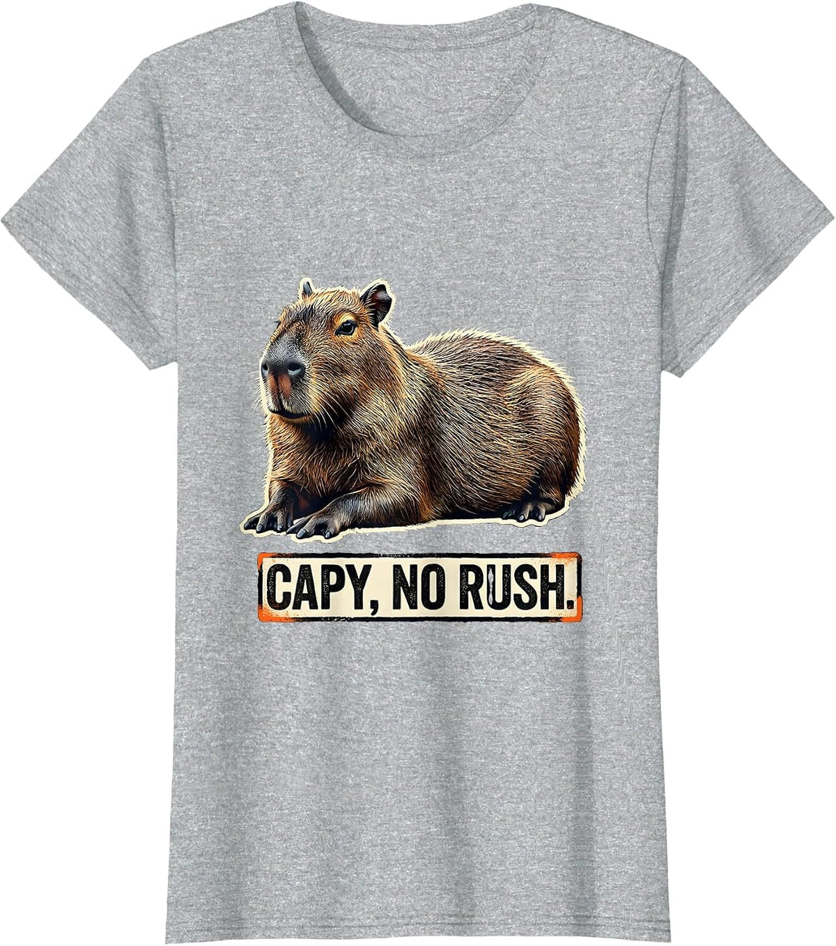 Capy, No Rush Stencil Graphic Funny Capybara Animal Lover T-Shirt - Heather Grey