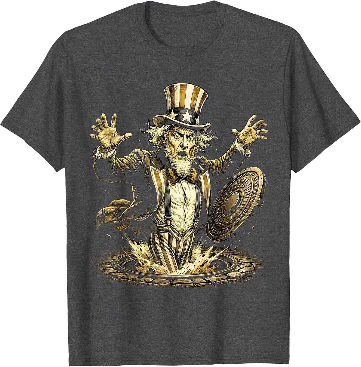 Men's Groundhog Popping Out of a Manhole Graphic T-Shirt - Dark Heather Grey