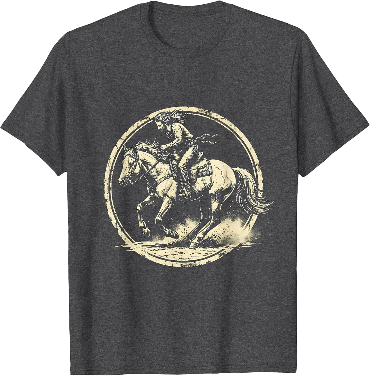Men's Barrel Racer Leaning Into Turn Western Graphic T-Shirt - Dark Heather Grey