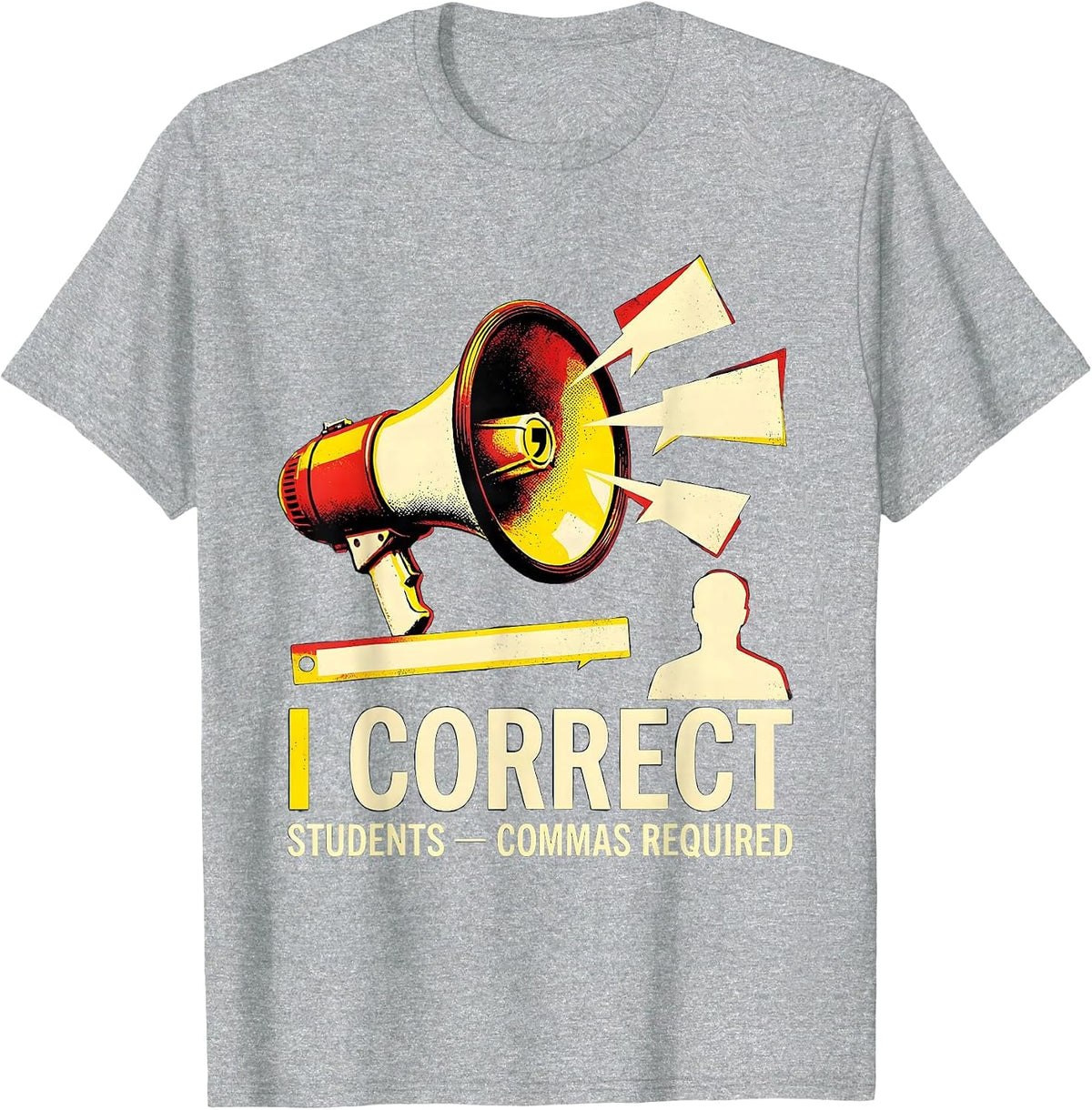 Men's I Correct Students Commas Required Funny Grammar Teacher T-Shirt - Heather Grey
