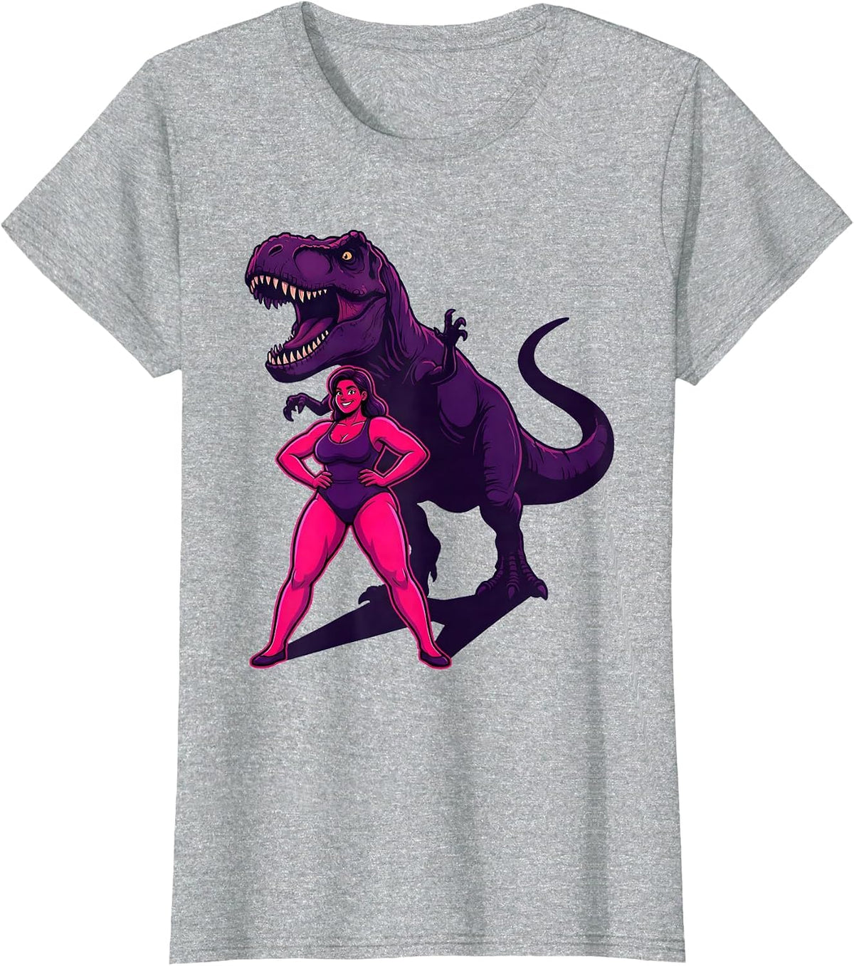T-Rex Shadow Silhouette Dinosaur Graphic T-Shirt - Heather Grey