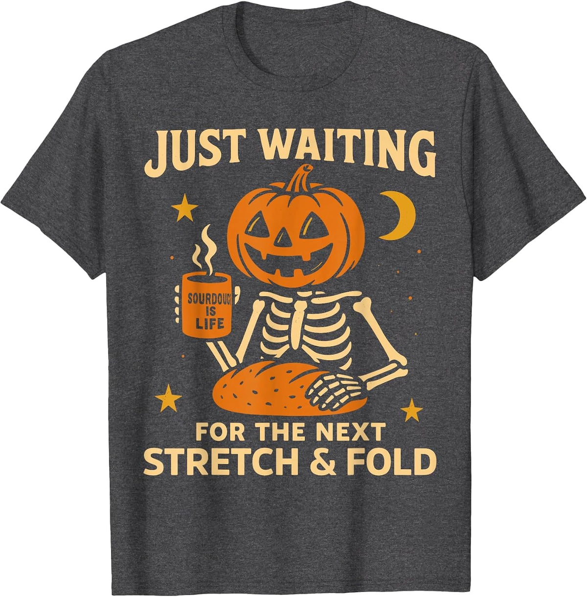 Sourdough Halloween Shirt, Pumpkin Skeleton Stretch and Fold T-Shirt - Dark Heather Grey