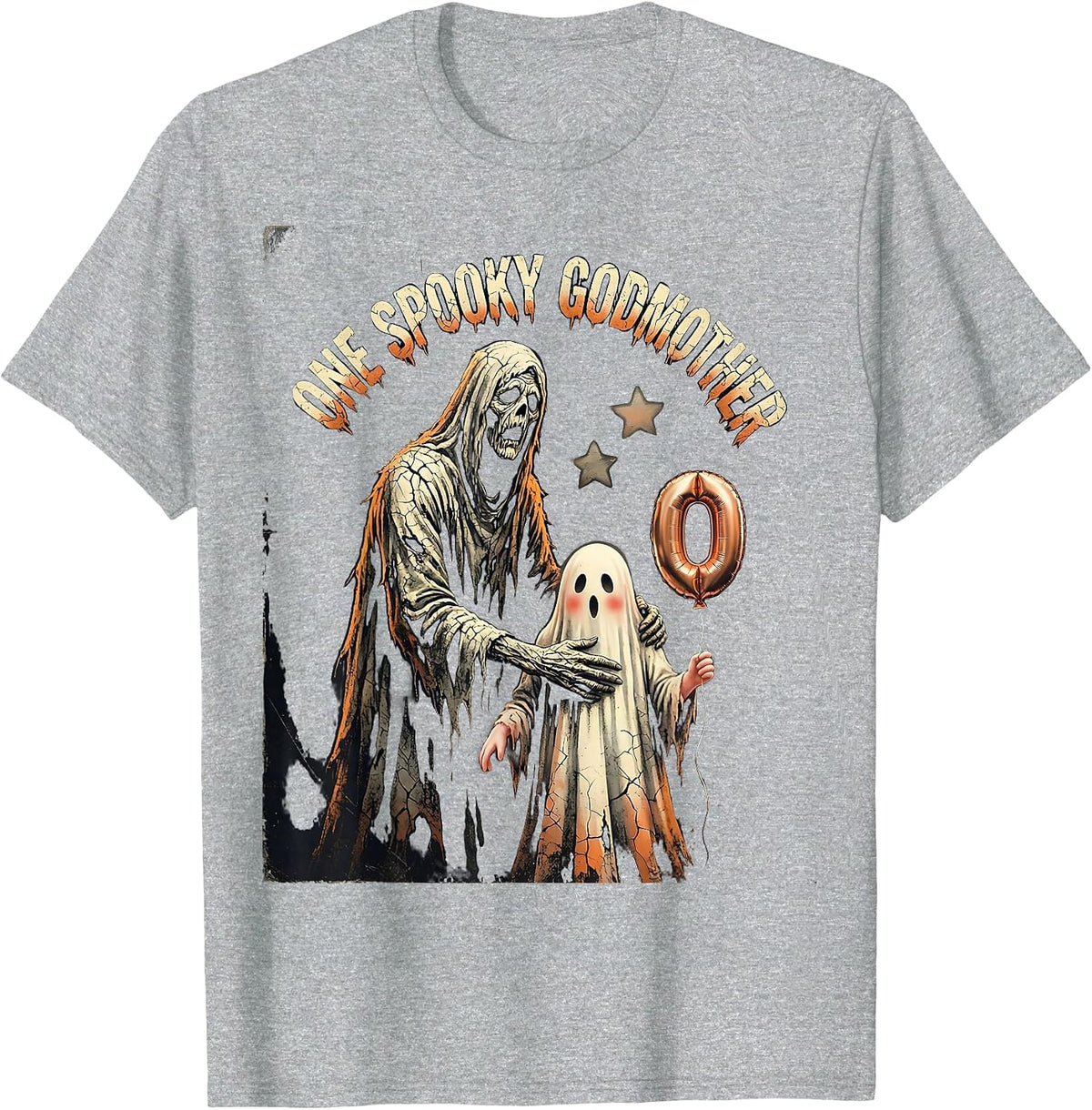 Men's One Spooky Godmother Distressed Ghost Toddler Halloween T-Shirt - Heather Grey