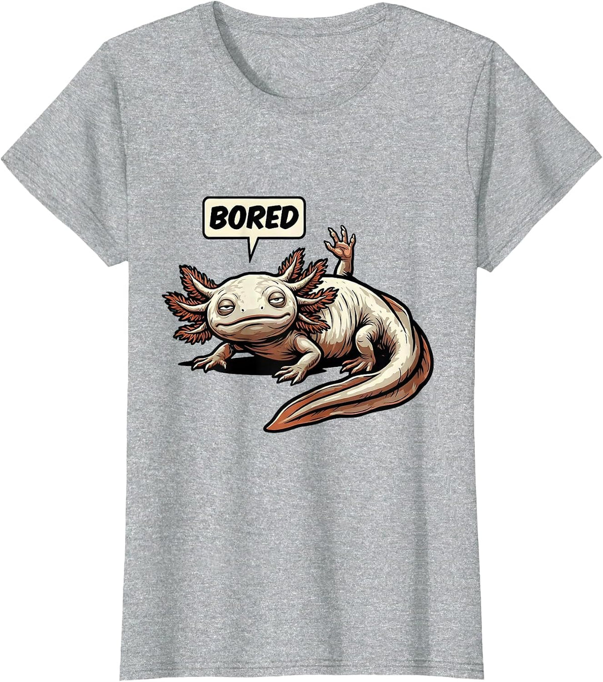 Bored Funny Axolotl Kawaii Kids Teens Retro Vintage T-Shirt - Heather Grey