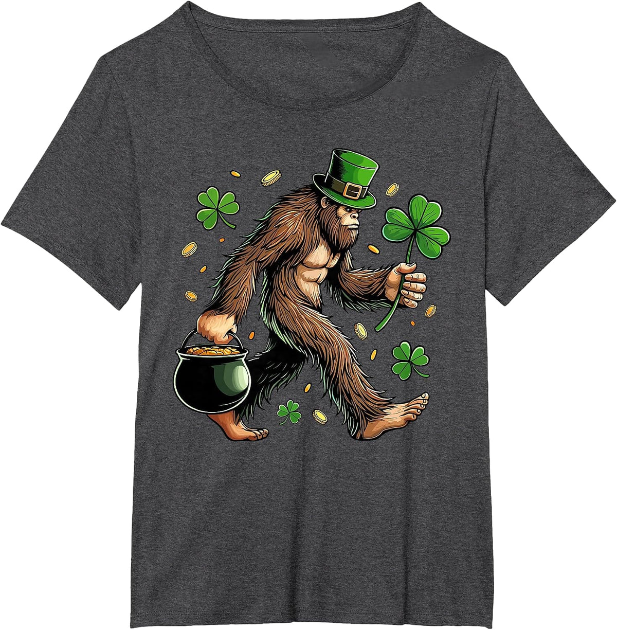 Bigfoot St Patricks Day Funny Sasquatch Saint Paddys Irish T-Shirt - Dark Heather Grey