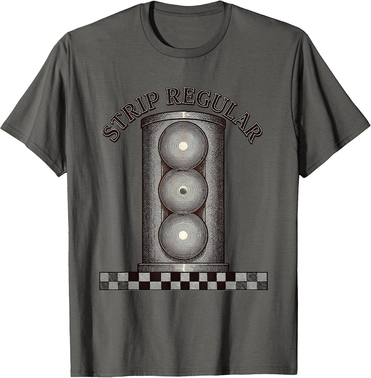 Strip Regular Patriotic Checkered Flag Drag Racing T-Shirt - Asphalt Grey