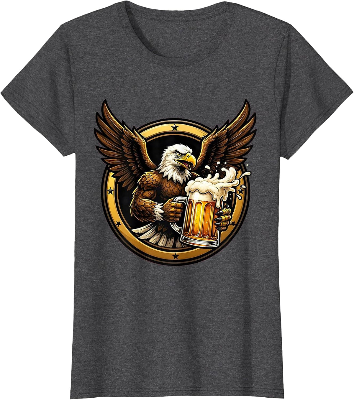 Women's Eagle Clutching Frothy Beer Mug Graphic T-Shirt - Dark Heather Grey