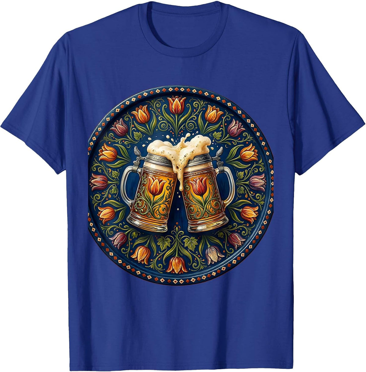 Men's Clinking Beer Steins October Festival Graphic T-Shirt - Royal Blue