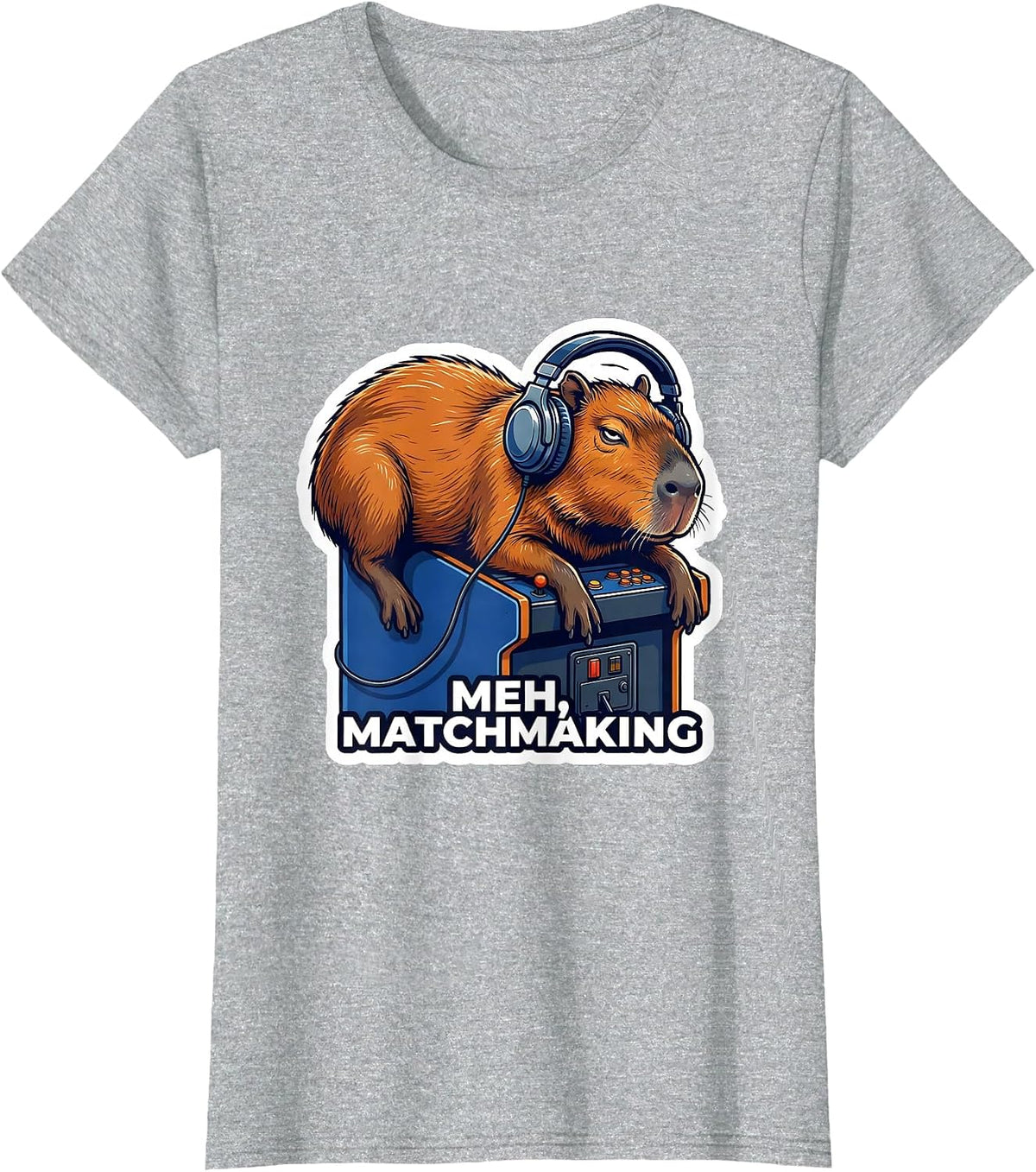 Meh, Matchmaking Sticker Style Funny Capybara Gamer Meme T-Shirt - Heather Grey