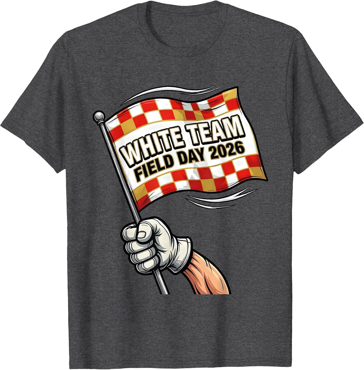White Team Field Day 2026 Cartoon Teacher Kids T-Shirt - Dark Heather Grey