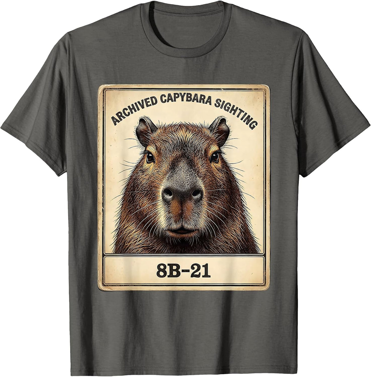 Men's Archived Capybara Sighting 8B-21 Funny Vintage Animal Meme T-Shirt - Asphalt Grey