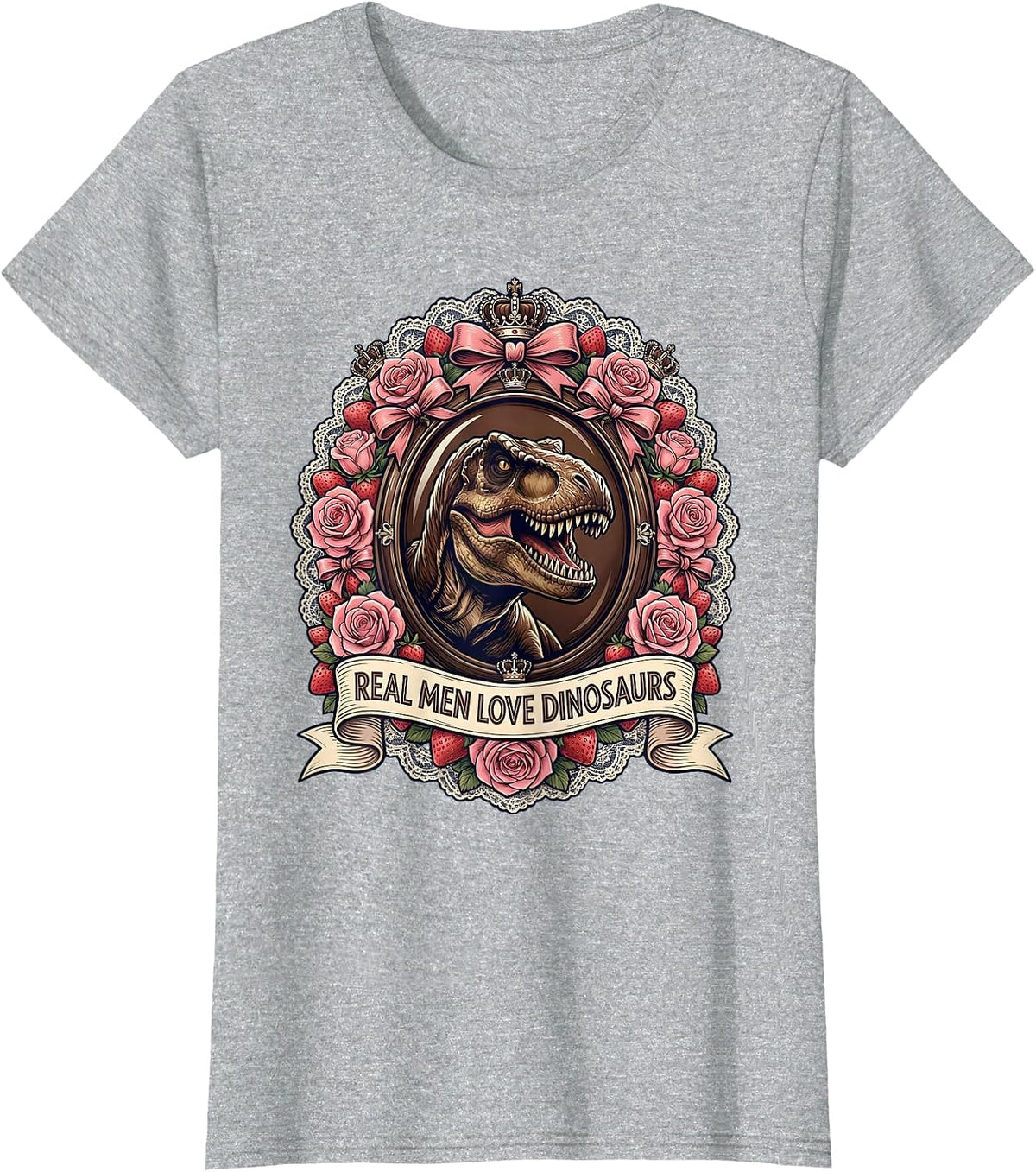 Women's Real Men Love Dinosaurs Graphic Design T-Shirt - Heather Grey