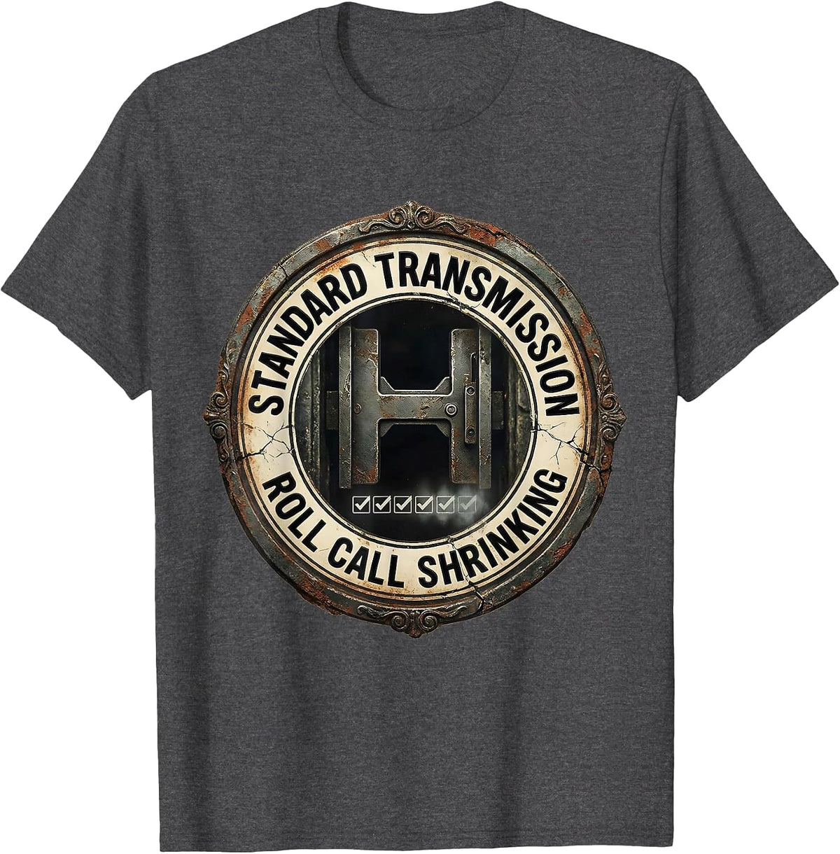 Men's Standard Transmission: Roll Call Shrinking Vintage Car Guy T-Shirt - Dark Heather Grey