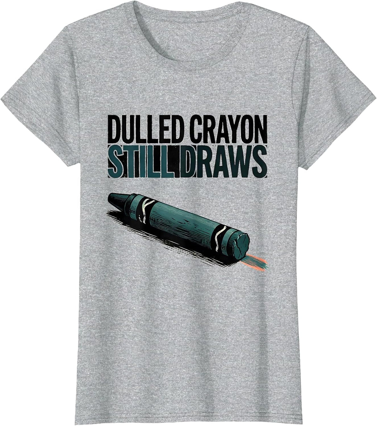 Dulled Crayon Still Draws Linocut Teacher Mental Health T-Shirt - Heather Grey