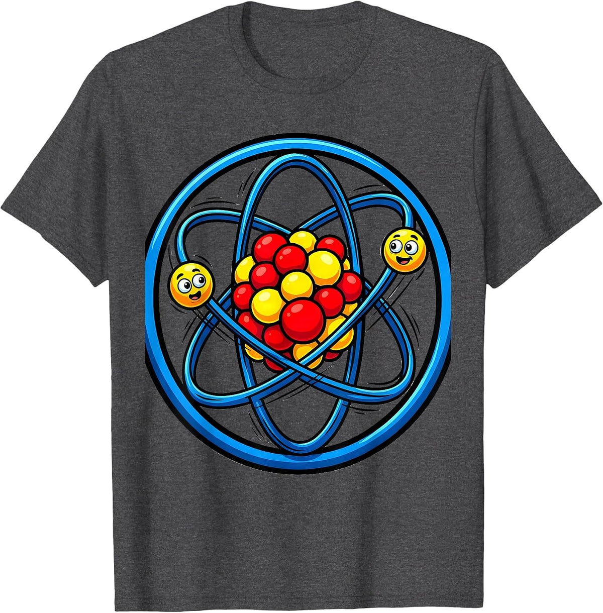 Men's Science Teacher Atom Model Orbiting Electrons Design T-Shirt - Dark Heather Grey