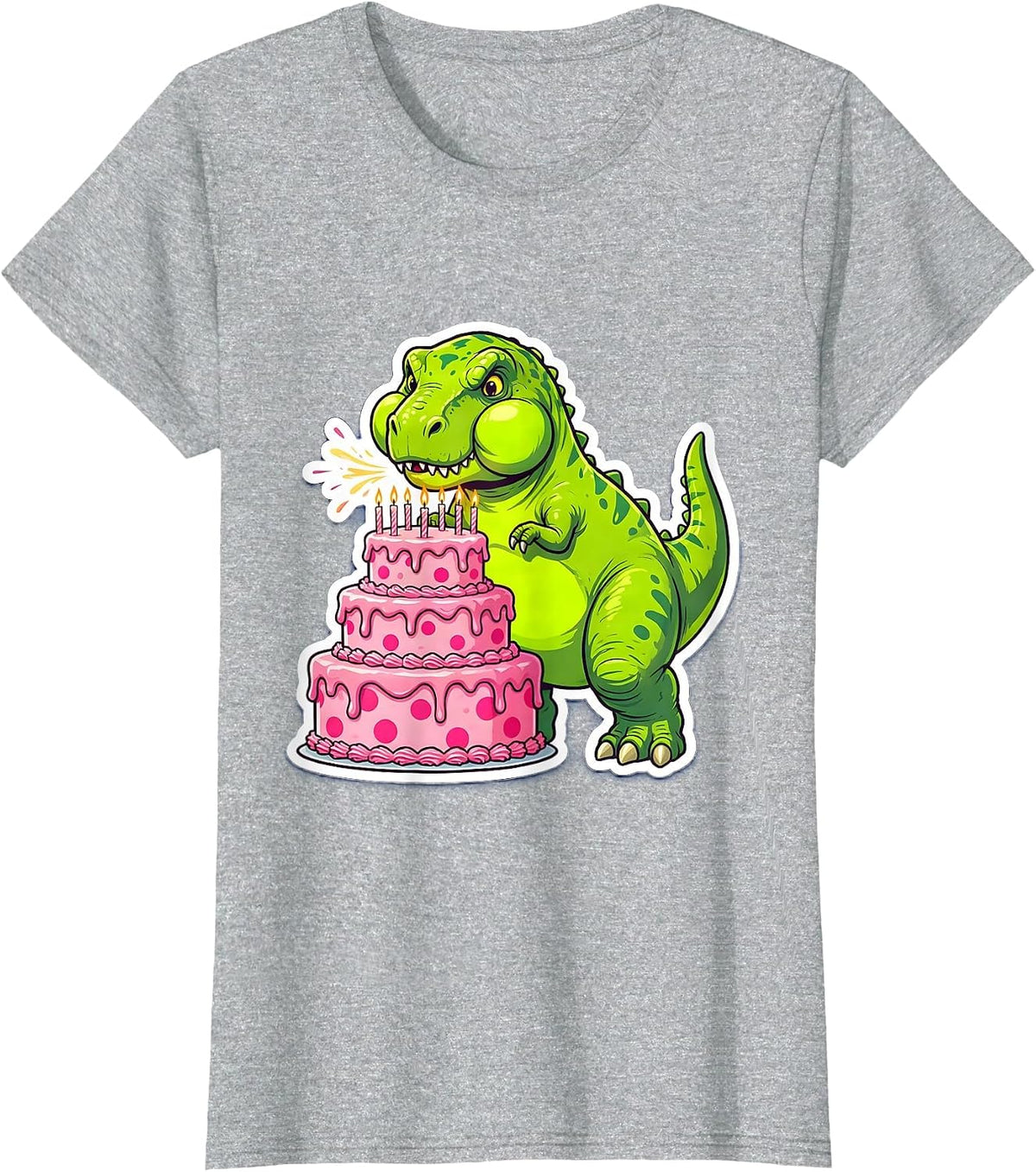 T-Rex Birthday Cake Dinosaur Celebration T-Shirt - Heather Grey