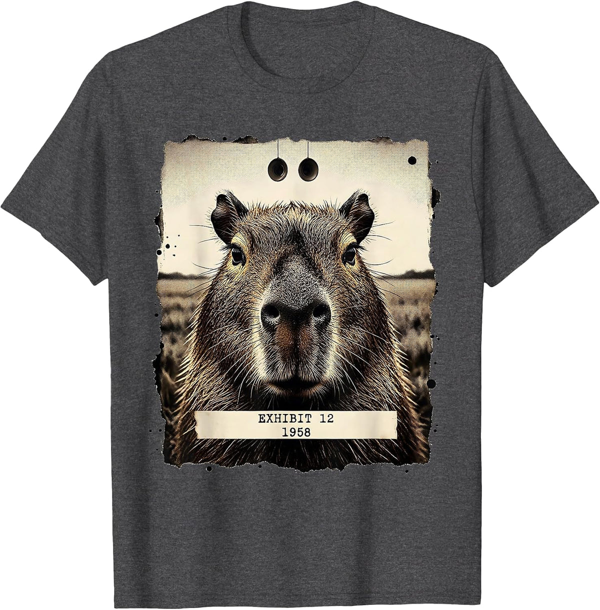 EXHIBIT 12 / 1958 Funny Capybara UFO Alien Abduction Vintage T-Shirt - Dark Heather Grey