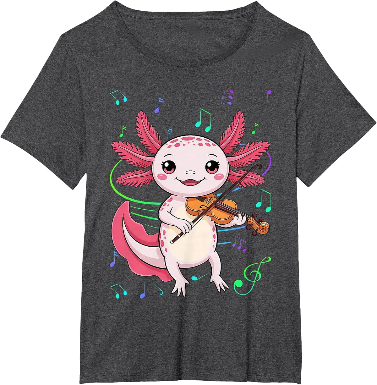 Axolotl Playing Violin Axolotls Musician Music T-Shirt - Dark Heather Grey