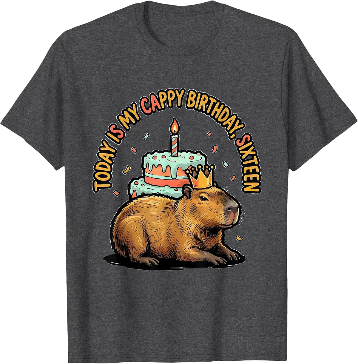 Today Is My Cappy Birthday Sixteen Cute Kawaii Capybara T-Shirt - Dark Heather Grey