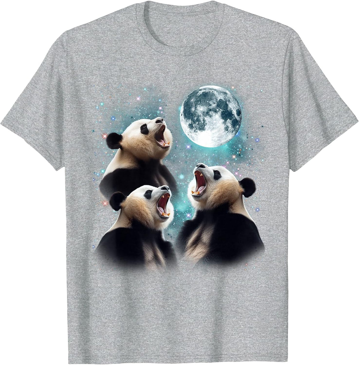3 Panda Moon Howling Panda Head Funny for Men, Women, Kid T-Shirt - Heather Grey