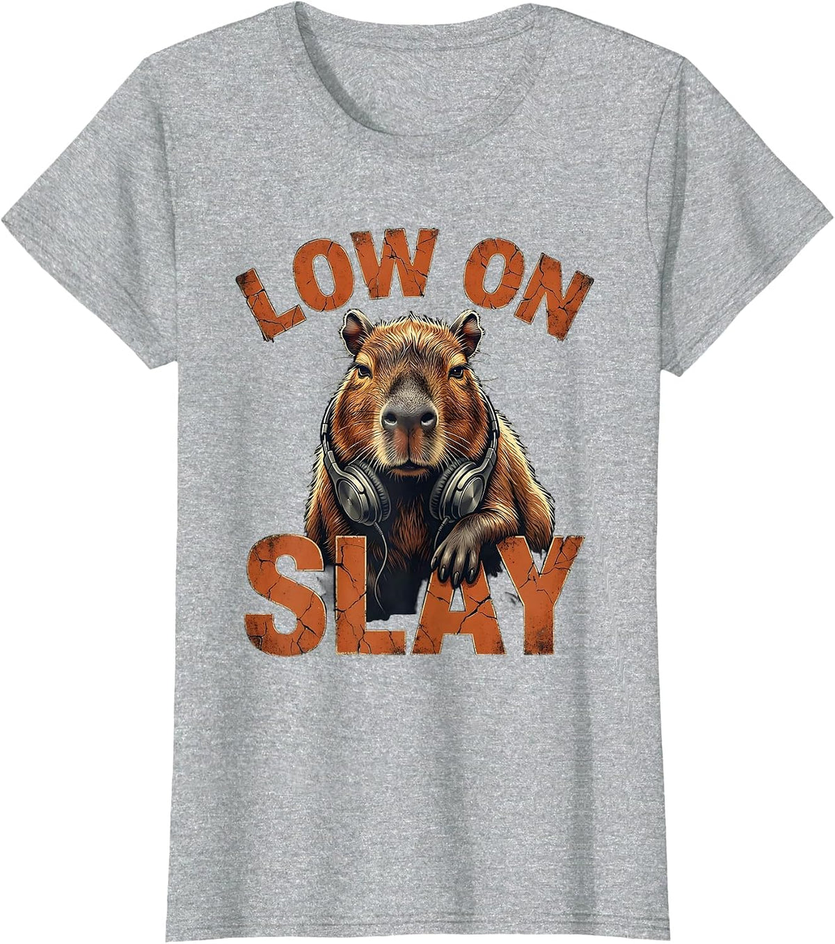 low on slay Distressed Capybara Gamer Meme Humor T-Shirt - Heather Grey