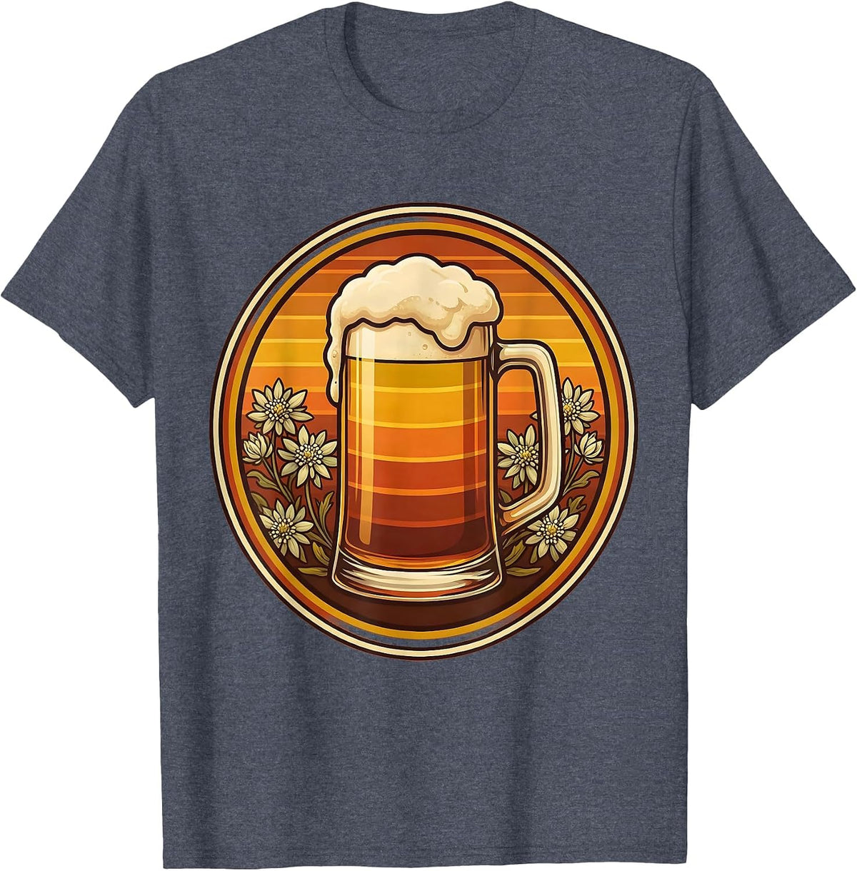 Oktoberfest Edelweiss Beer Mug Illustration T-Shirt - Heather Blue