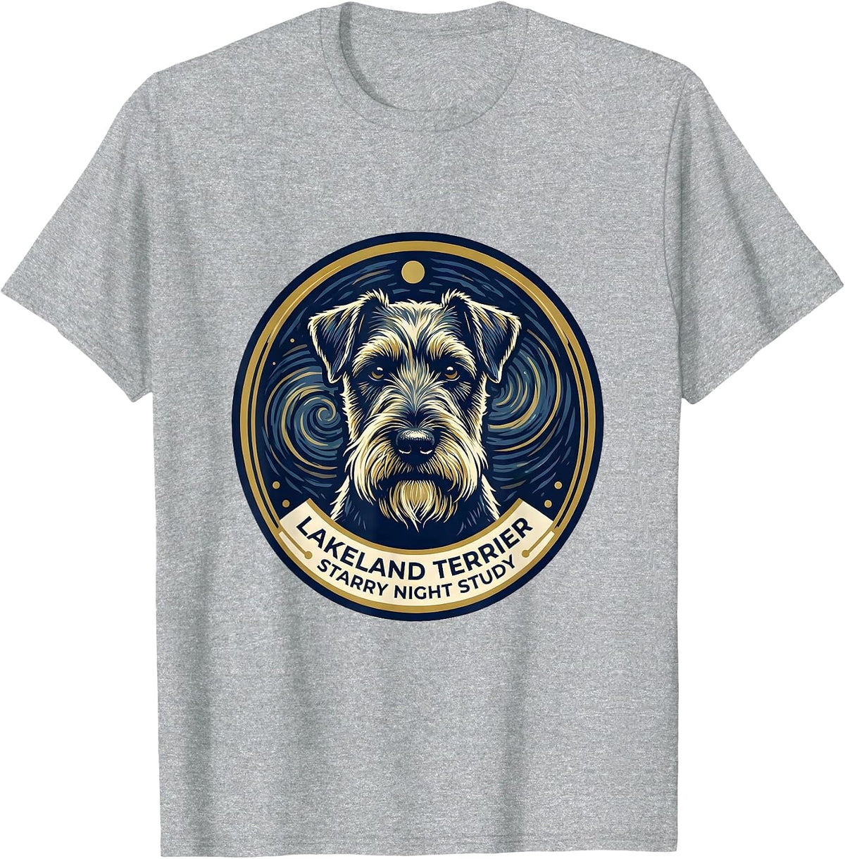 Men's Lakeland Terrier Starry Night Study Van Gogh Style Dog T-Shirt - Heather Grey