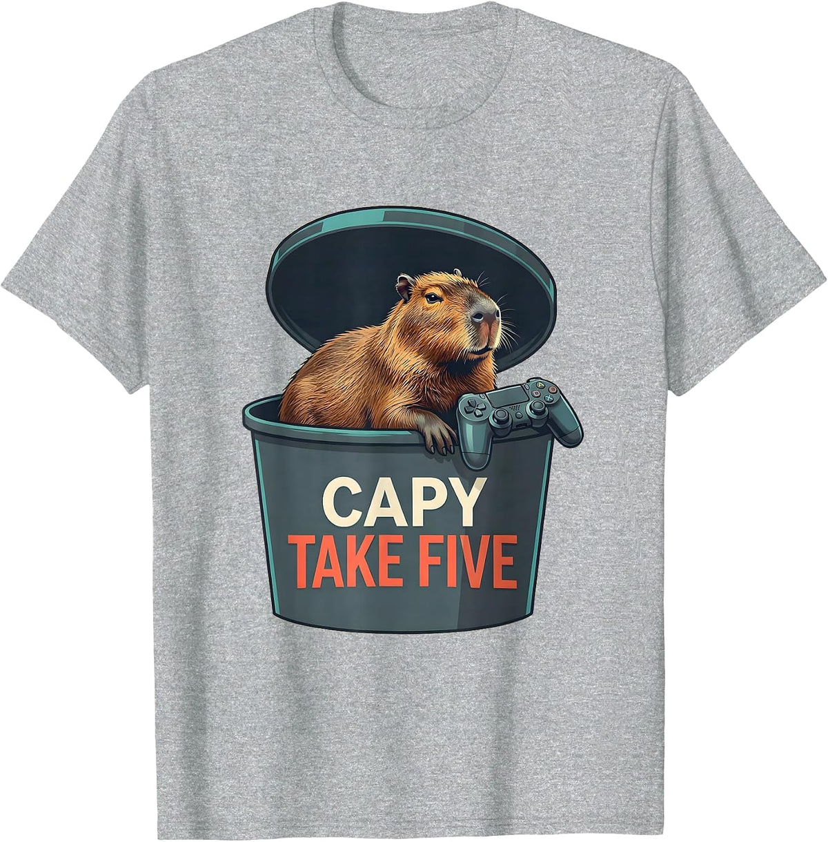 Men's Capy Take Five Funny Capybara Gamer Gaming Video Games T-Shirt - Heather Grey