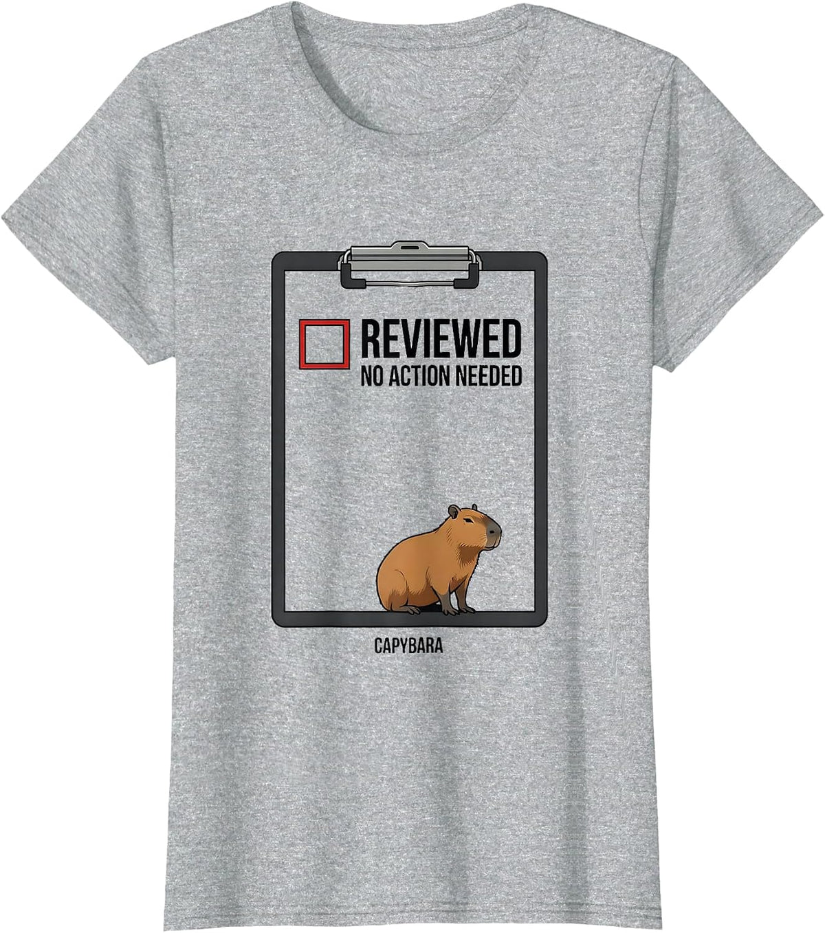 Women's Capybara Reviewed No Action Needed Funny Animal Humor T-Shirt - Heather Grey