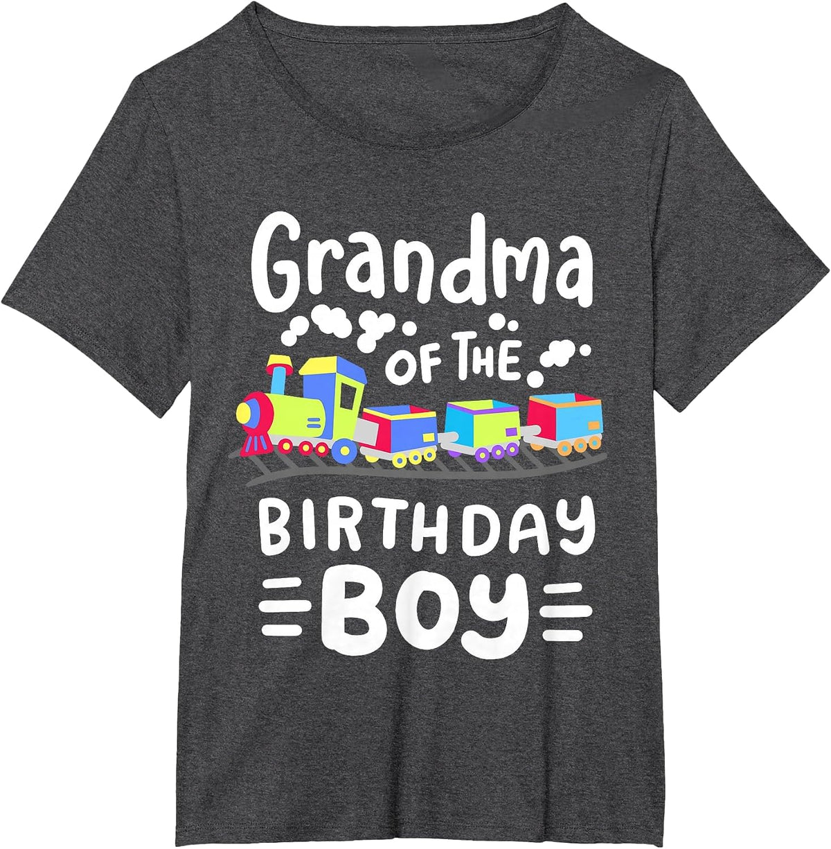 Grandma of the Birthday Boy Choo Choo Train Family Matching T-Shirt - Dark Heather Grey