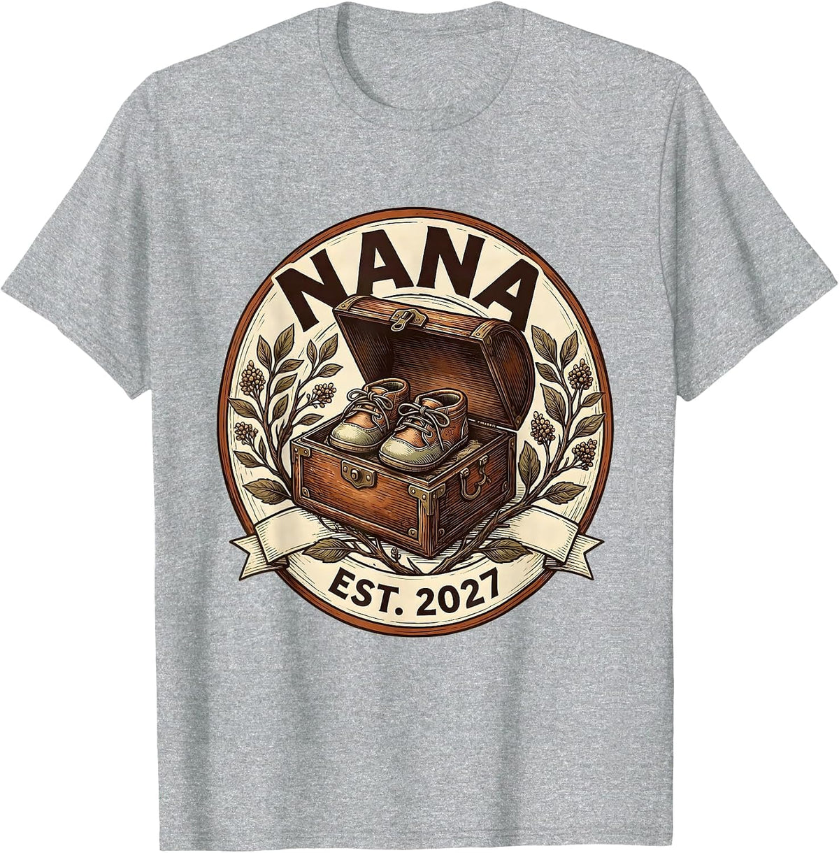 Men's Nana Est 2027 Minimalist Elegant Font Family Keepsake Gift T-Shirt - Heather Grey