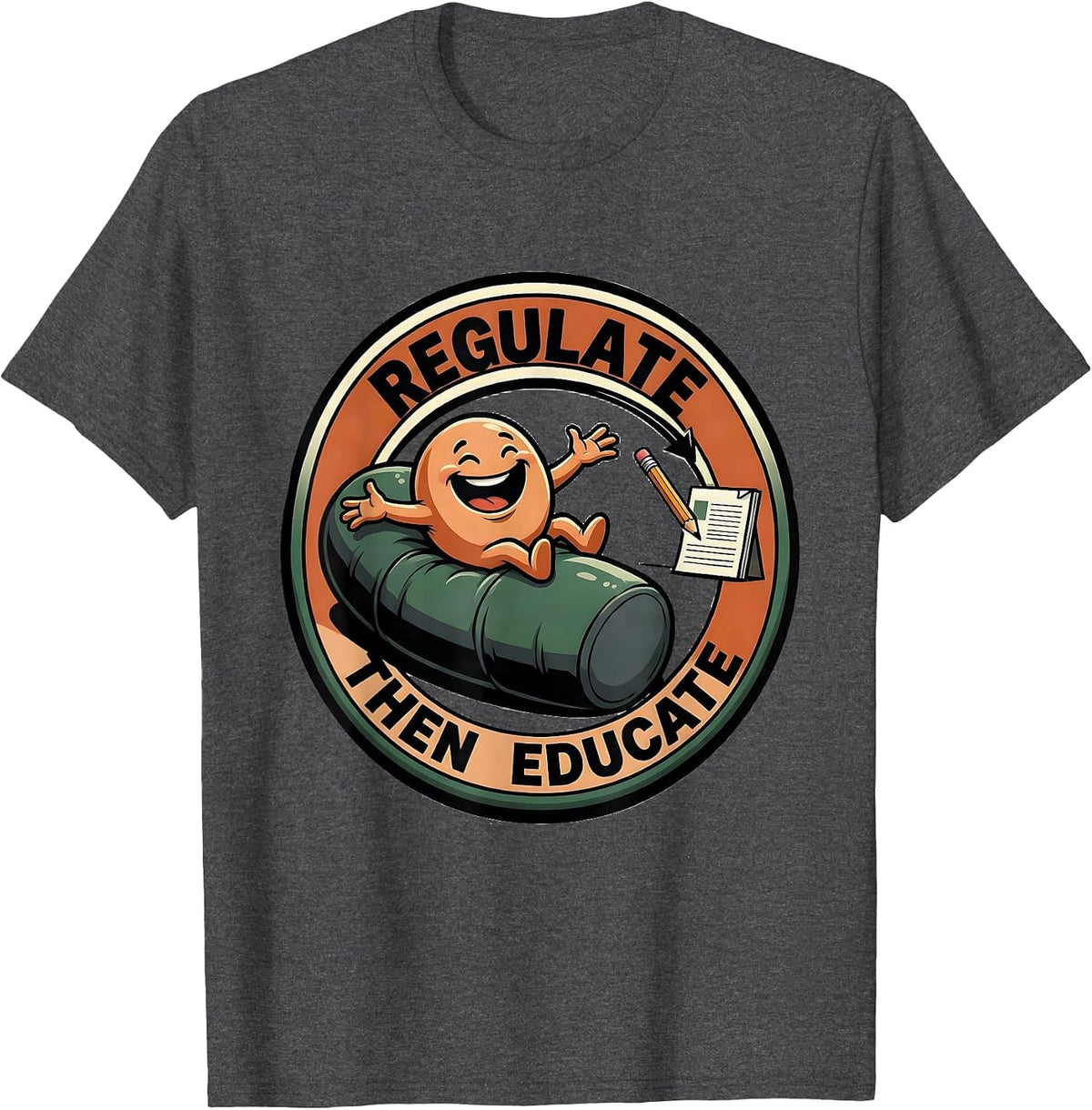 Regulate, Then Educate Cartoon Occupational Therapy Sensory T-Shirt - Dark Heather Grey