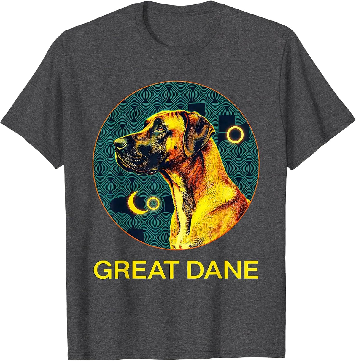 Men's GREAT DANE Risograph Van Gogh Starry Night Dog Breed T-Shirt - Dark Heather Grey
