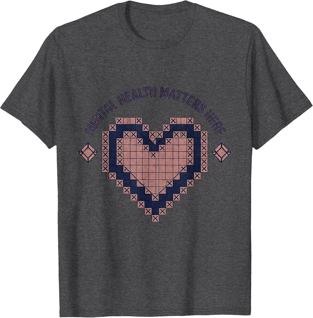 Mental Health Matters Here Awareness Design T-Shirt - Dark Heather Grey