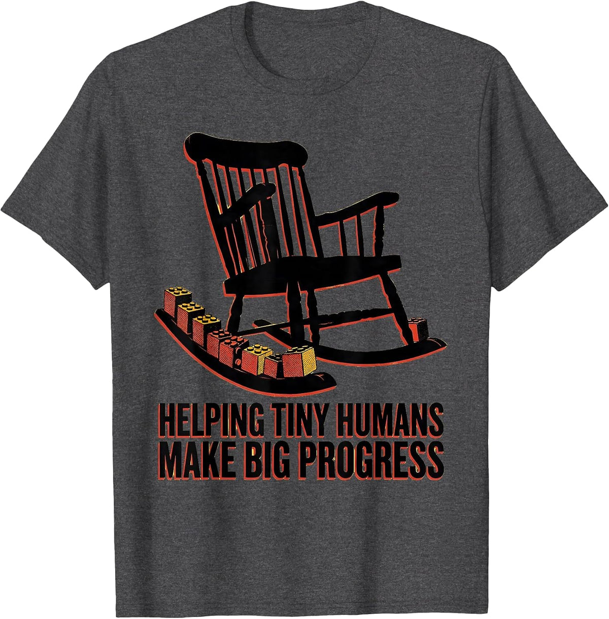 Men's Helping Tiny Humans Make Big Progress Teacher Caregiver T-Shirt - Dark Heather Grey