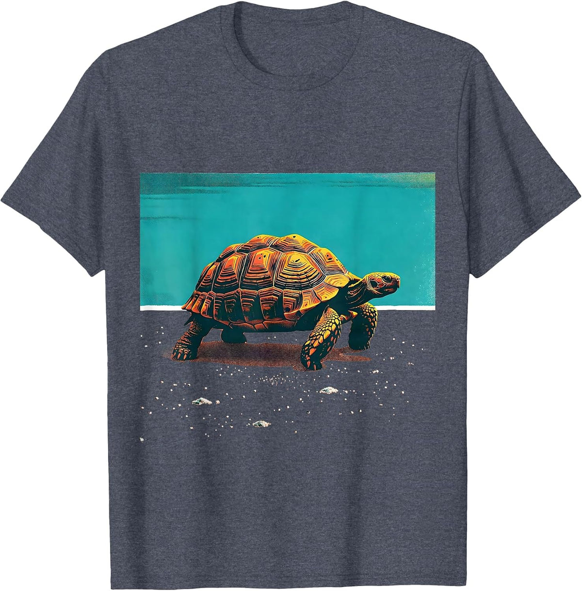 Off-Center Tortoise Risograph Beach Humor Animal Lover T-Shirt - Heather Blue